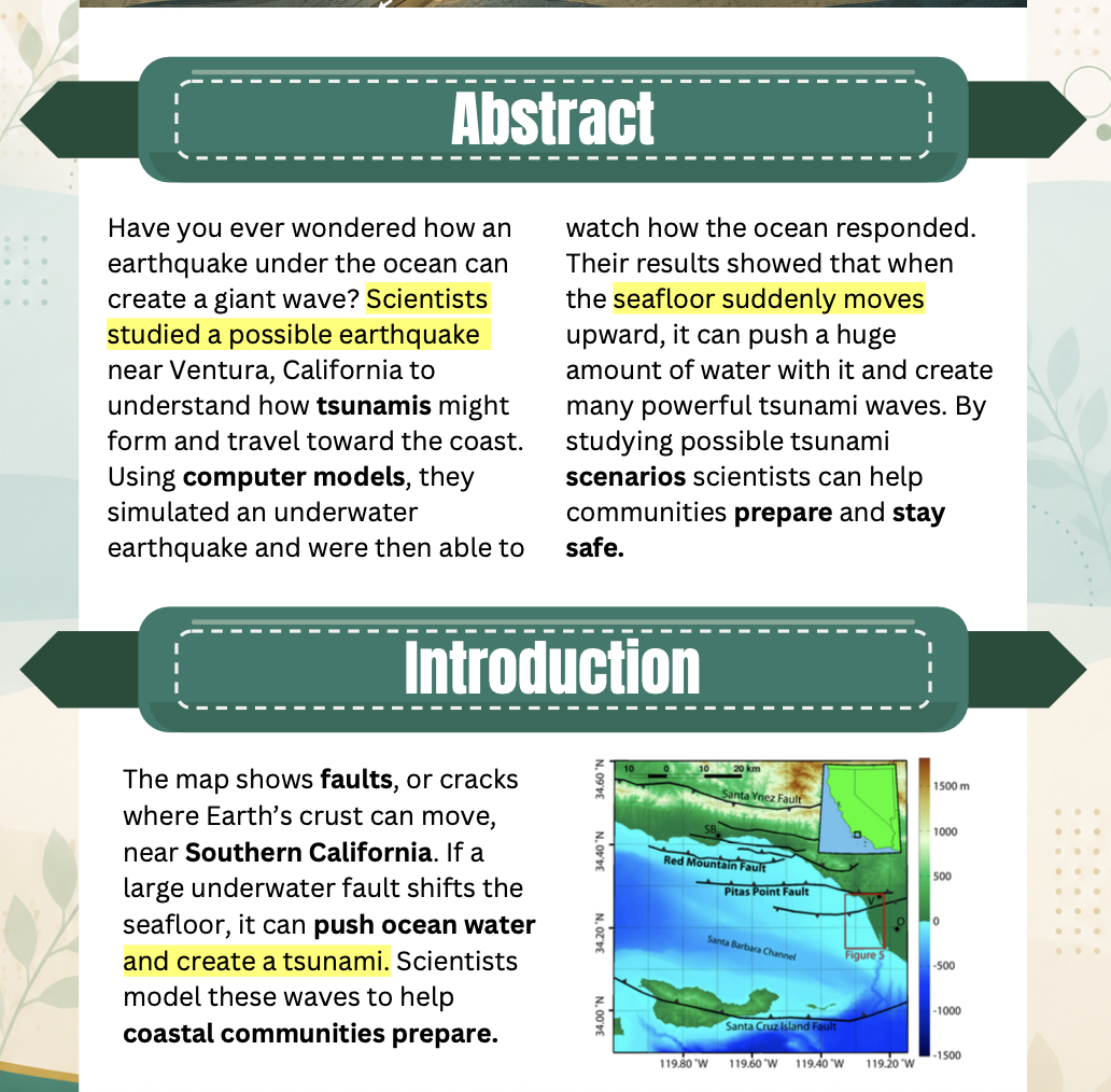 Example IRISTEM educational resource translating tsunami research into student-friendly language