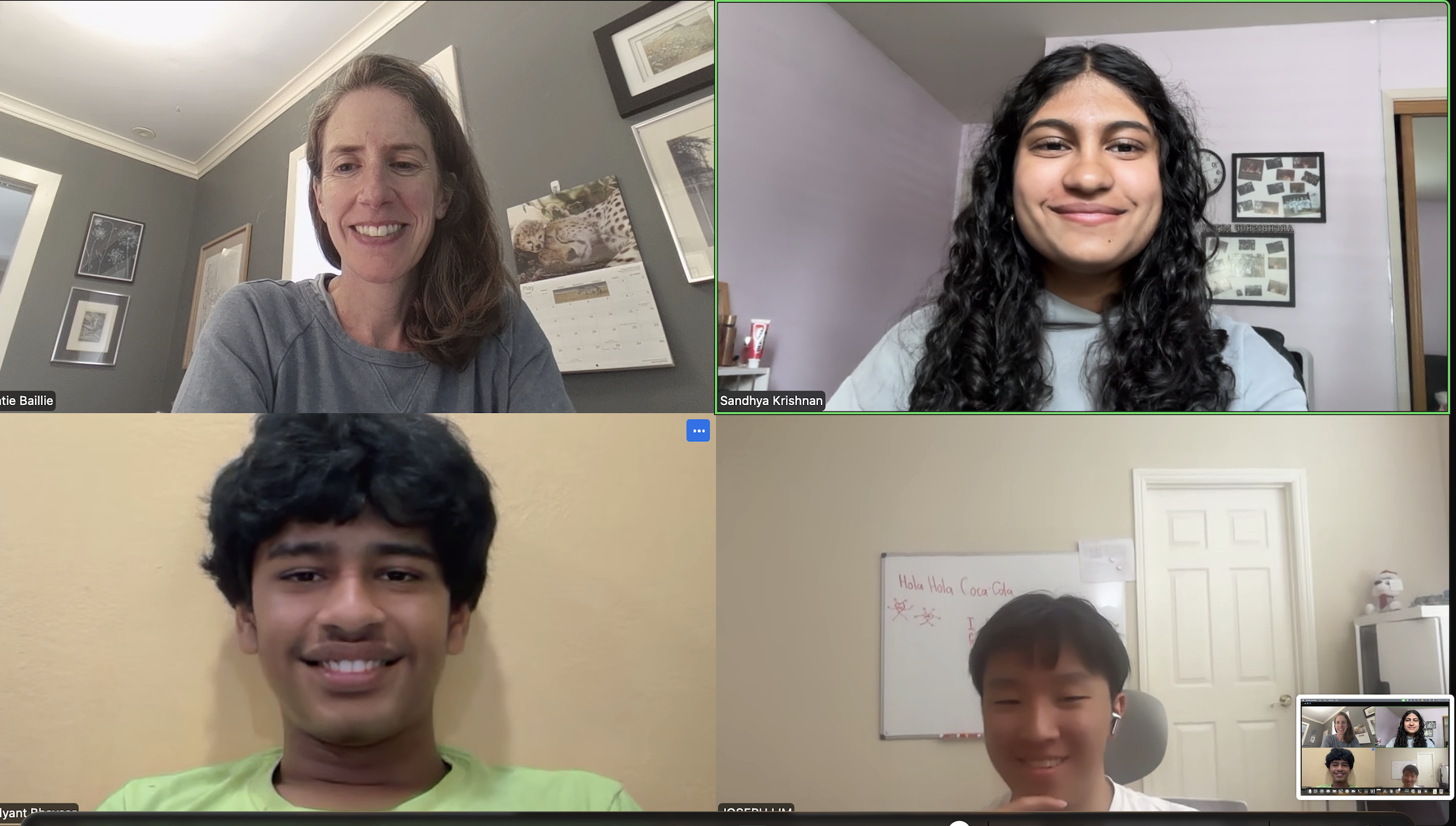 Katherine Unger Baillie and three IRISTEM students in a virtual meeting